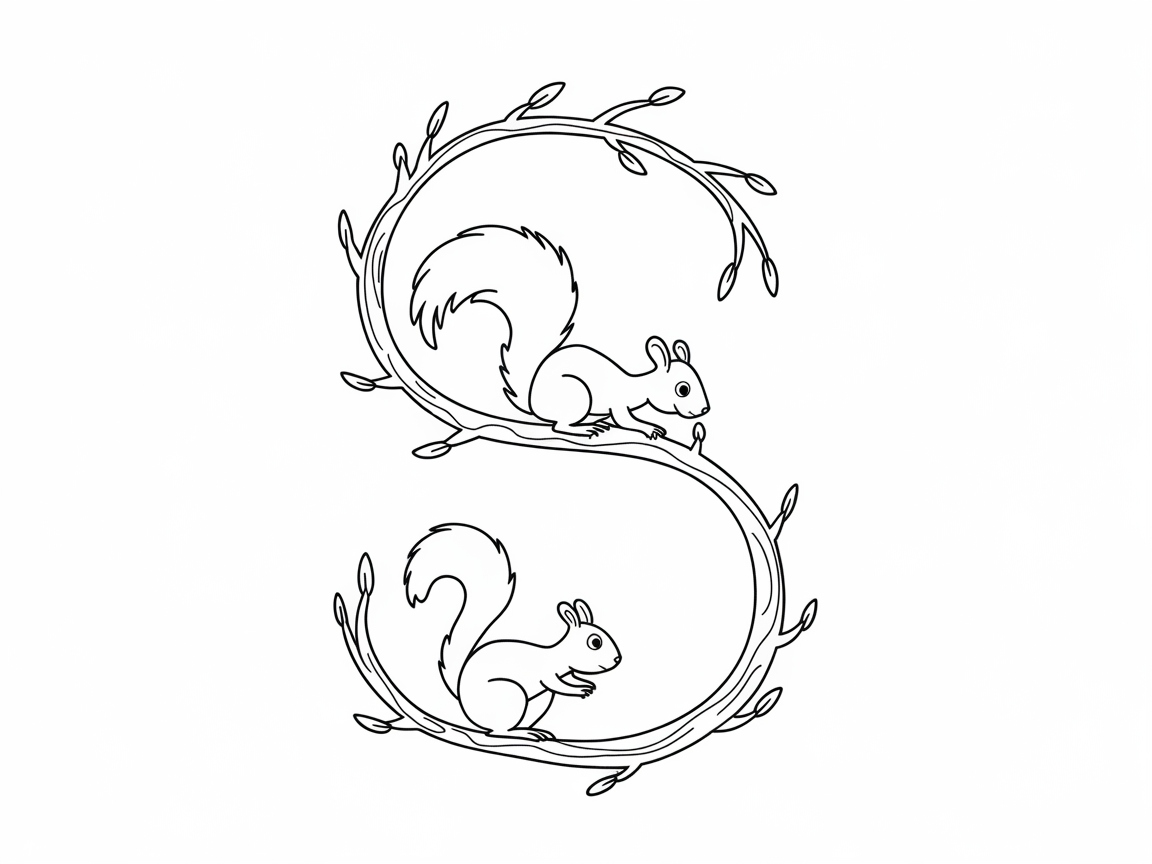 Squirrelly Fun with This S Coloring Page