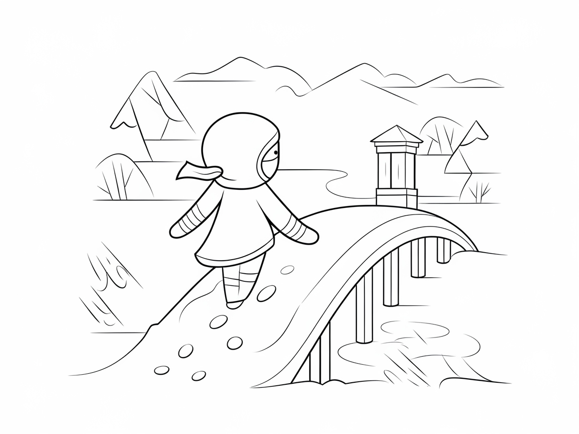 Charming Ninja Crossing a Tranquil Bridge