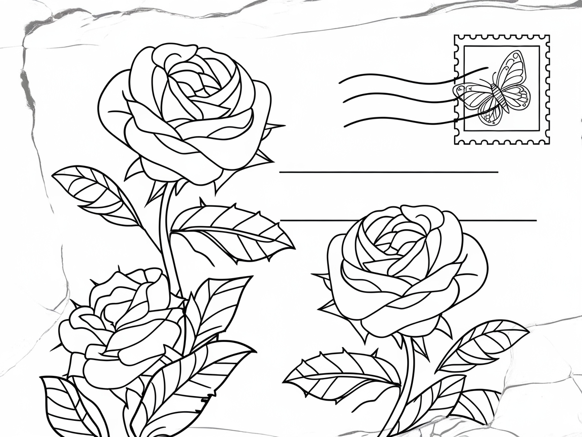 Floral Postcard with Roses and Butterfly Stamp to Personalize